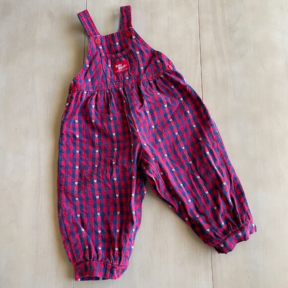 VINTAGE RARE 1980s OshKosh B'gosh Baby Toddler Blue Red Heart Plaid Overalls - Picture 2 of 9